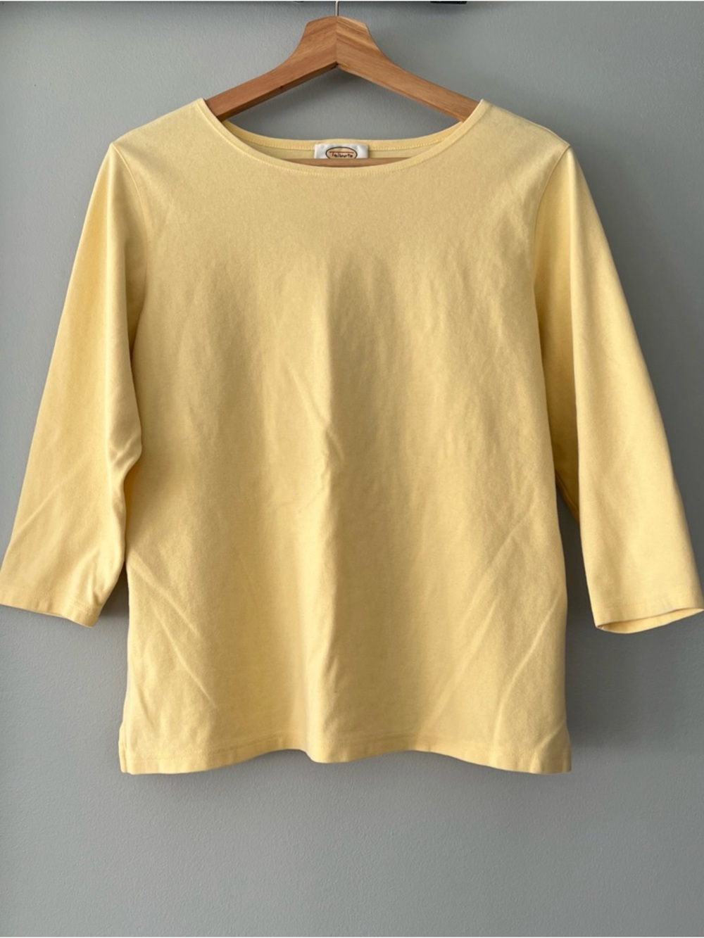 Vintage Talbots Women’s Large Boat Neck 3/4 Sleeve Yellow Pullover Top 90s Basic